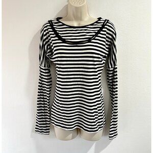 Vintage Y2K BCBGMaxazria Shirt M Cut Out Pima Cotton Goth Punk Striped Black